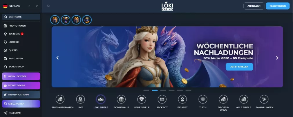 Loki Casino 125% Willkommensbonus und 100 Freispiele
